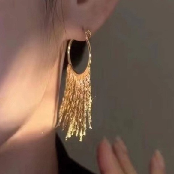 ❤️ FREE Tassel Fringe Chic Glam Modern Party Elegant Drop Moon Hoop Hip Earrings - Picture 2 of 3